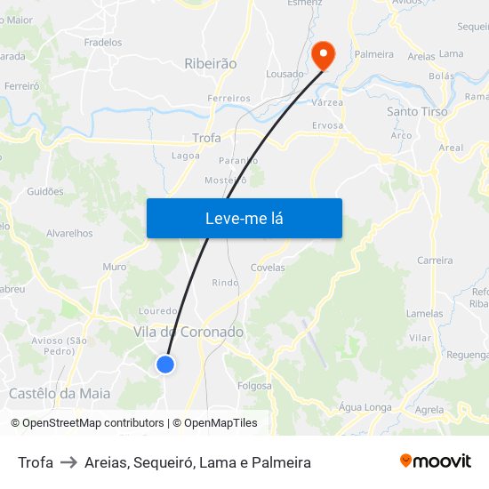 Trofa to Areias, Sequeiró, Lama e Palmeira map