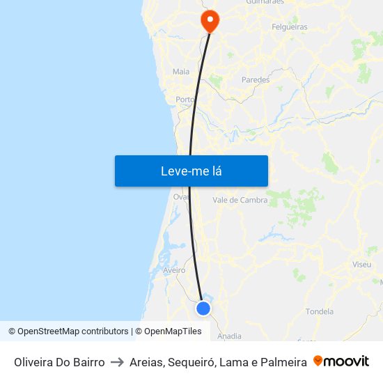 Oliveira Do Bairro to Areias, Sequeiró, Lama e Palmeira map