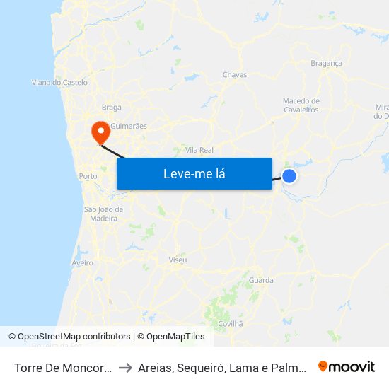 Torre De Moncorvo to Areias, Sequeiró, Lama e Palmeira map