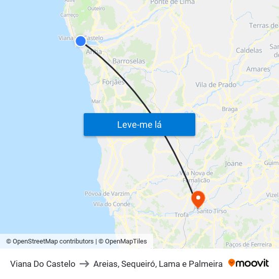 Viana Do Castelo to Areias, Sequeiró, Lama e Palmeira map