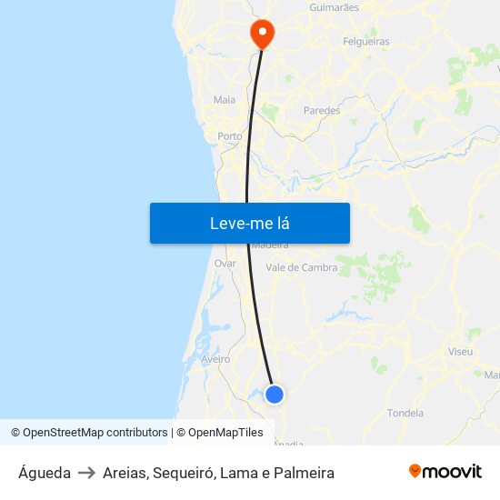 Águeda to Areias, Sequeiró, Lama e Palmeira map