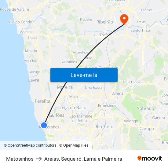 Matosinhos to Areias, Sequeiró, Lama e Palmeira map