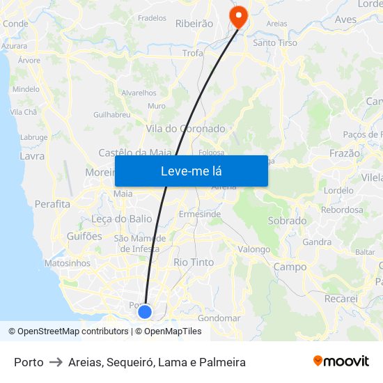 Porto to Areias, Sequeiró, Lama e Palmeira map