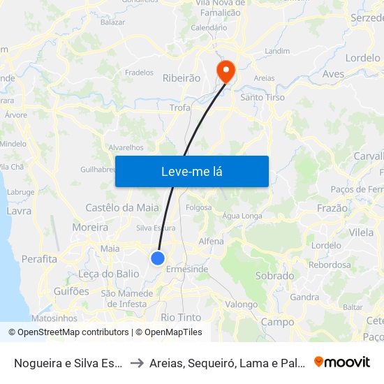 Nogueira e Silva Escura to Areias, Sequeiró, Lama e Palmeira map