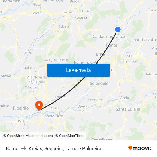 Barco to Areias, Sequeiró, Lama e Palmeira map