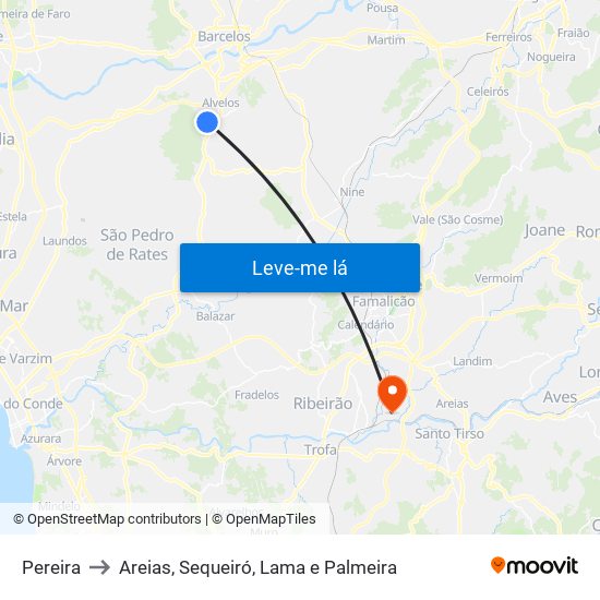 Pereira to Areias, Sequeiró, Lama e Palmeira map