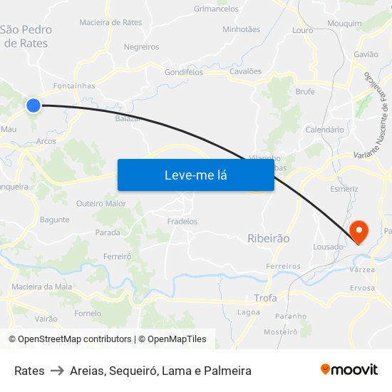 Rates to Areias, Sequeiró, Lama e Palmeira map