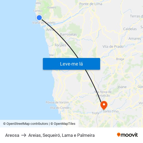 Areosa to Areias, Sequeiró, Lama e Palmeira map