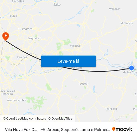 Vila Nova Foz Coa to Areias, Sequeiró, Lama e Palmeira map