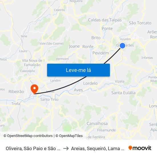 Oliveira, São Paio e São Sebastião to Areias, Sequeiró, Lama e Palmeira map