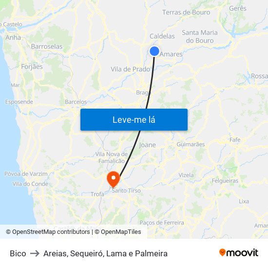 Bico to Areias, Sequeiró, Lama e Palmeira map