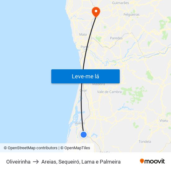 Oliveirinha to Areias, Sequeiró, Lama e Palmeira map