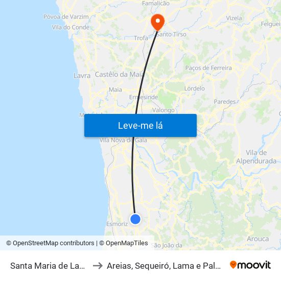 Santa Maria de Lamas to Areias, Sequeiró, Lama e Palmeira map