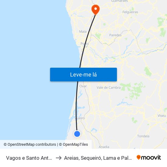 Vagos e Santo António to Areias, Sequeiró, Lama e Palmeira map