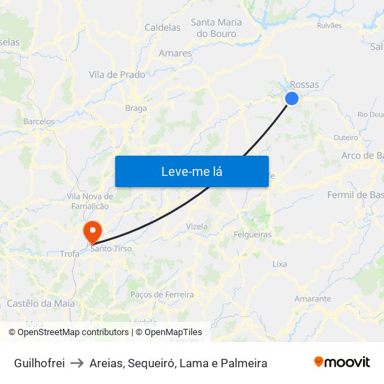 Guilhofrei to Areias, Sequeiró, Lama e Palmeira map