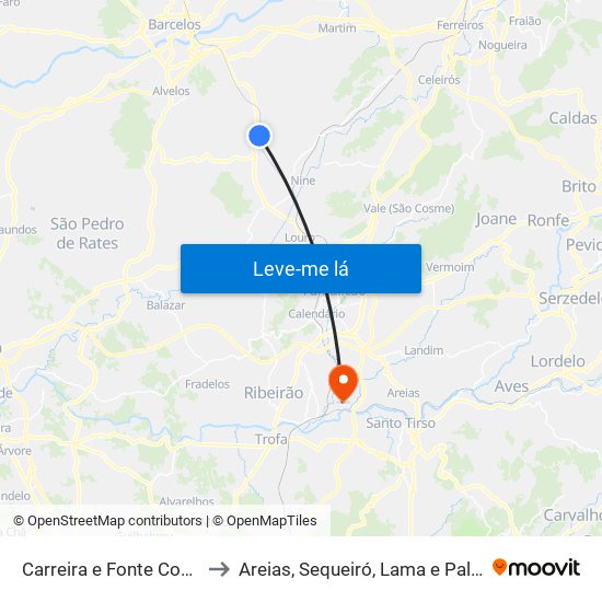 Carreira e Fonte Coberta to Areias, Sequeiró, Lama e Palmeira map