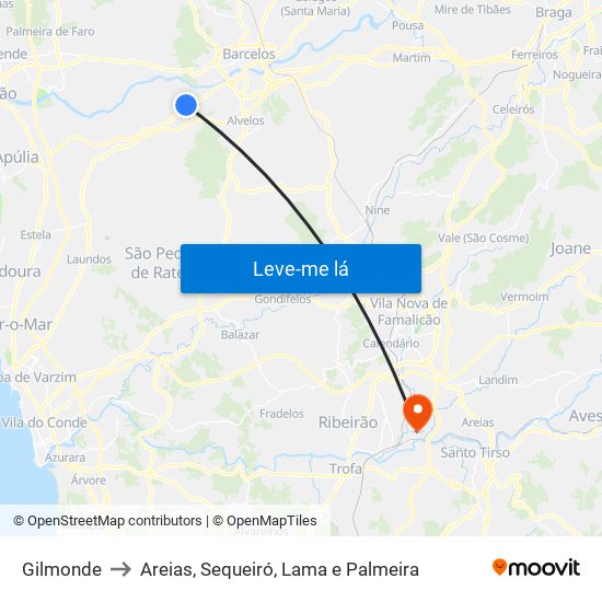 Gilmonde to Areias, Sequeiró, Lama e Palmeira map