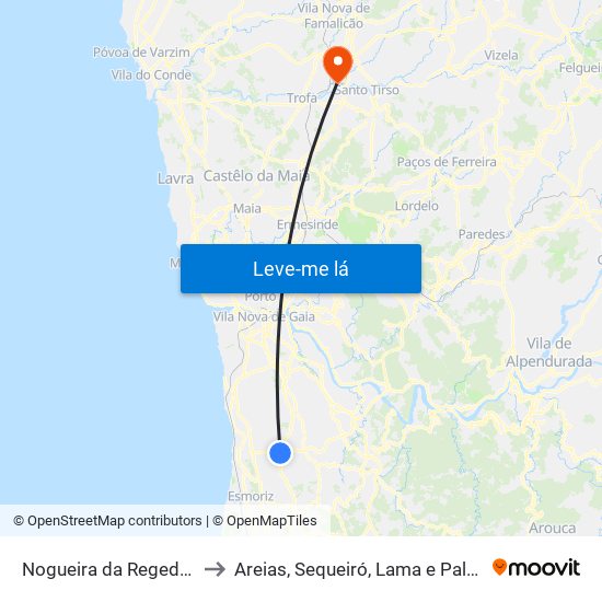 Nogueira da Regedoura to Areias, Sequeiró, Lama e Palmeira map