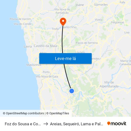 Foz do Sousa e Covelo to Areias, Sequeiró, Lama e Palmeira map