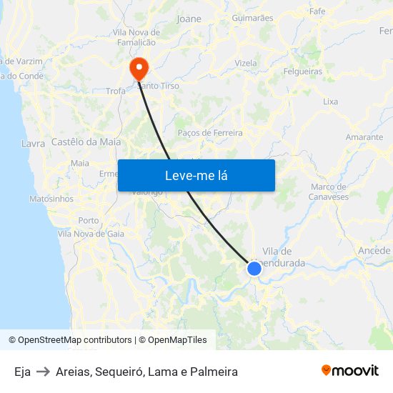 Eja to Areias, Sequeiró, Lama e Palmeira map