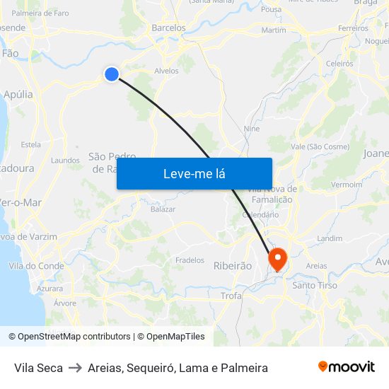 Vila Seca to Areias, Sequeiró, Lama e Palmeira map