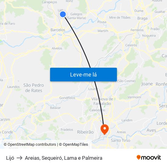 Lijó to Areias, Sequeiró, Lama e Palmeira map