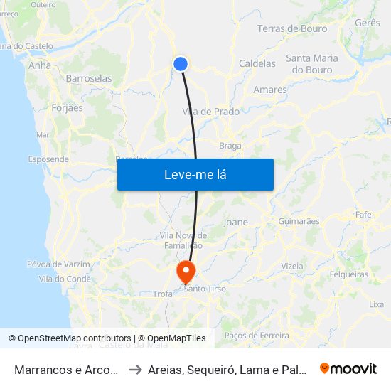 Marrancos e Arcozelo to Areias, Sequeiró, Lama e Palmeira map