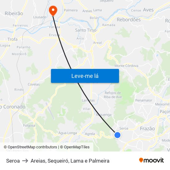 Seroa to Areias, Sequeiró, Lama e Palmeira map