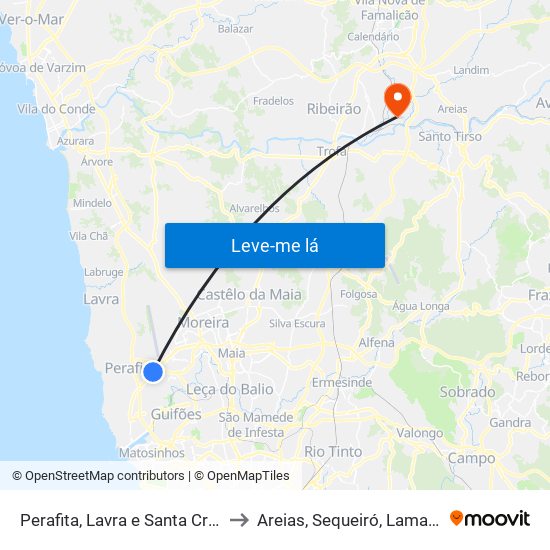 Perafita, Lavra e Santa Cruz do Bispo to Areias, Sequeiró, Lama e Palmeira map