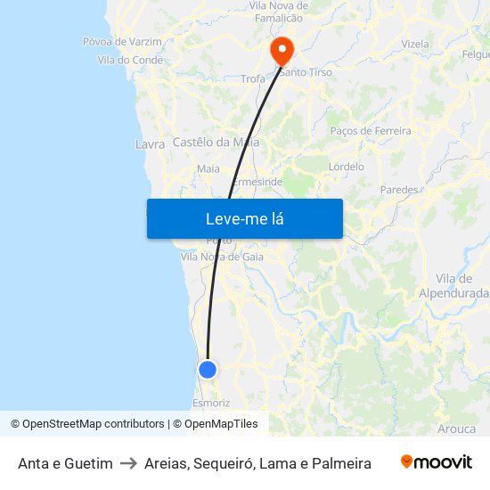 Anta e Guetim to Areias, Sequeiró, Lama e Palmeira map