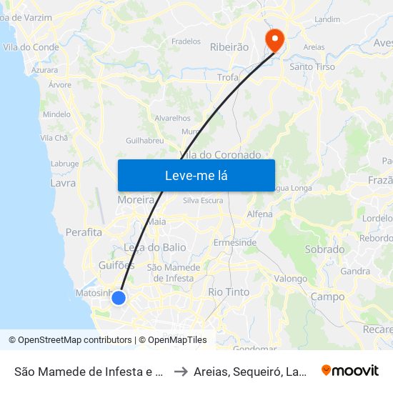 São Mamede de Infesta e Senhora da Hora to Areias, Sequeiró, Lama e Palmeira map