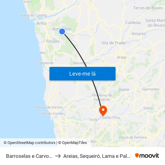 Barroselas e Carvoeiro to Areias, Sequeiró, Lama e Palmeira map