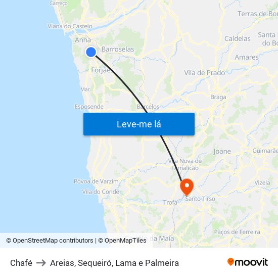 Chafé to Areias, Sequeiró, Lama e Palmeira map