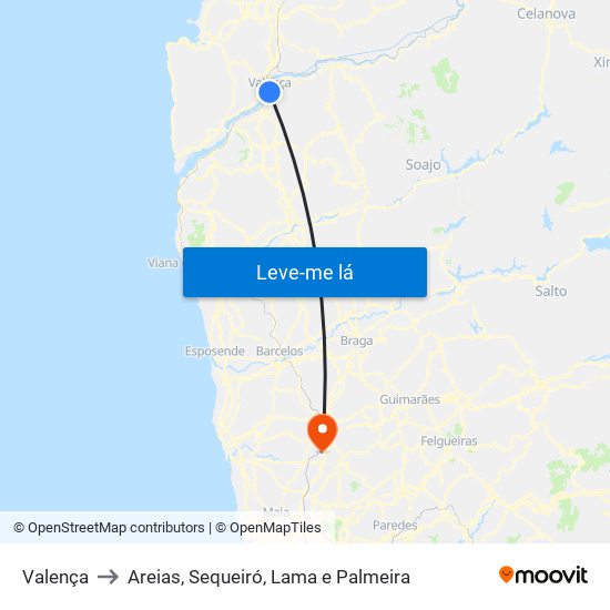 Valença to Areias, Sequeiró, Lama e Palmeira map