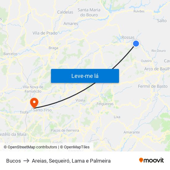 Bucos to Areias, Sequeiró, Lama e Palmeira map