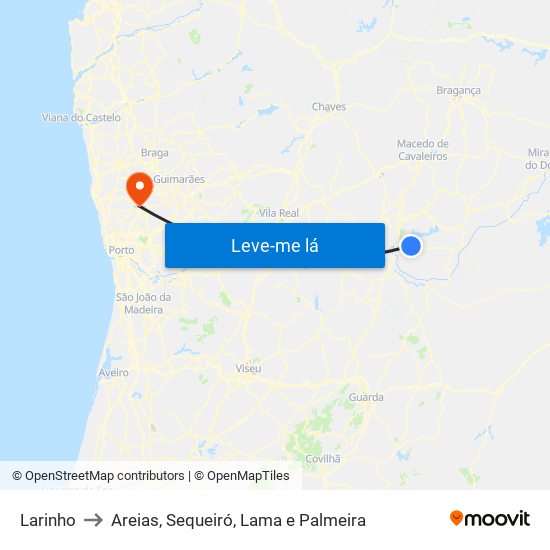 Larinho to Areias, Sequeiró, Lama e Palmeira map