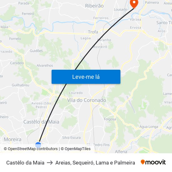 Castêlo da Maia to Areias, Sequeiró, Lama e Palmeira map