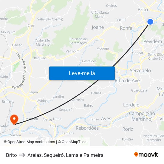 Brito to Areias, Sequeiró, Lama e Palmeira map