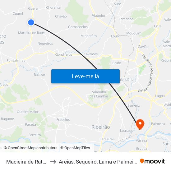 Macieira de Rates to Areias, Sequeiró, Lama e Palmeira map