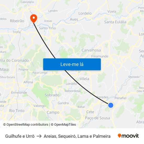 Guilhufe e Urrô to Areias, Sequeiró, Lama e Palmeira map