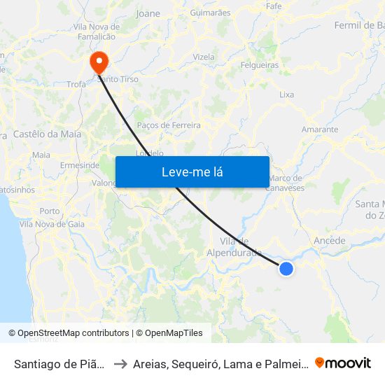 Santiago de Piães to Areias, Sequeiró, Lama e Palmeira map