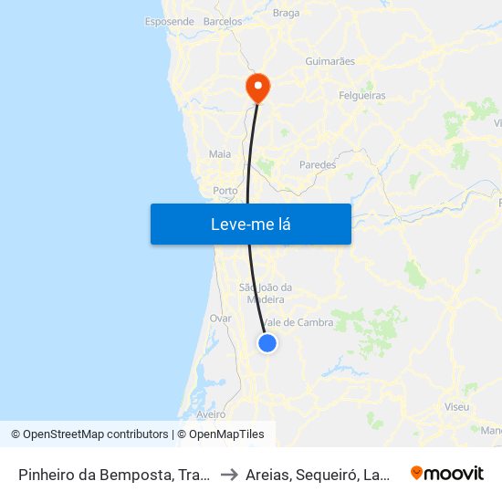 Pinheiro da Bemposta, Travanca e Palmaz to Areias, Sequeiró, Lama e Palmeira map