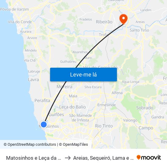 Matosinhos e Leça da Palmeira to Areias, Sequeiró, Lama e Palmeira map