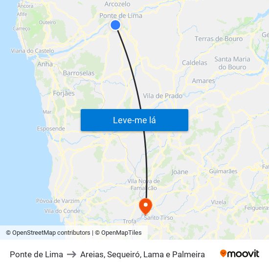 Ponte de Lima to Areias, Sequeiró, Lama e Palmeira map