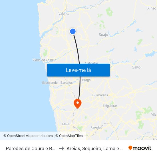 Paredes de Coura e Resende to Areias, Sequeiró, Lama e Palmeira map