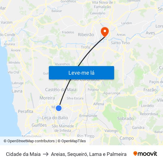 Cidade da Maia to Areias, Sequeiró, Lama e Palmeira map