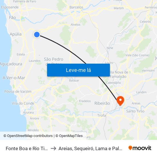 Fonte Boa e Rio Tinto to Areias, Sequeiró, Lama e Palmeira map
