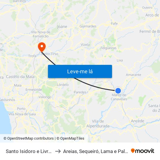 Santo Isidoro e Livração to Areias, Sequeiró, Lama e Palmeira map