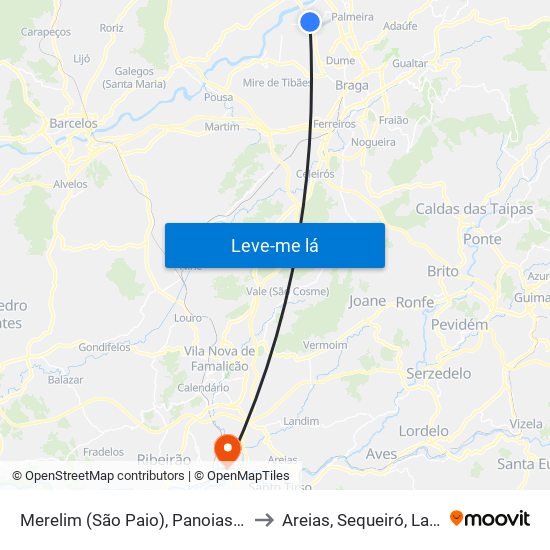 Merelim (São Paio), Panoias e Parada de Tibães to Areias, Sequeiró, Lama e Palmeira map