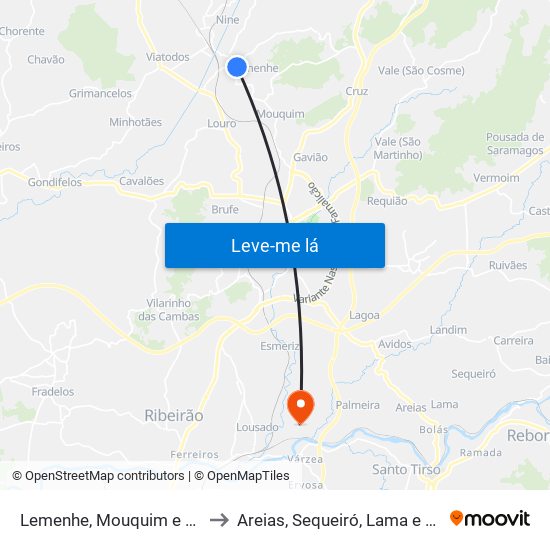 Lemenhe, Mouquim e Jesufrei to Areias, Sequeiró, Lama e Palmeira map